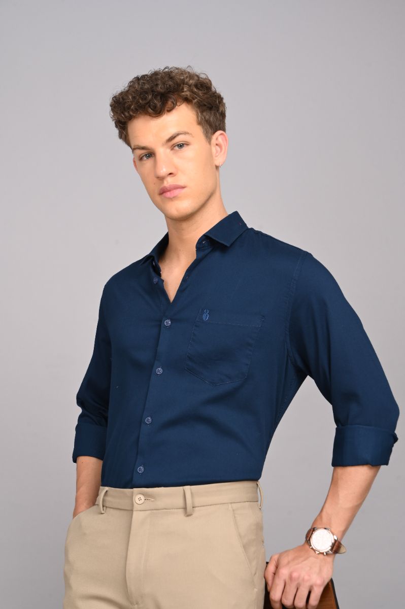 Stagbeetle Classic Deep Teal Blue Stretch Cotton Shirt