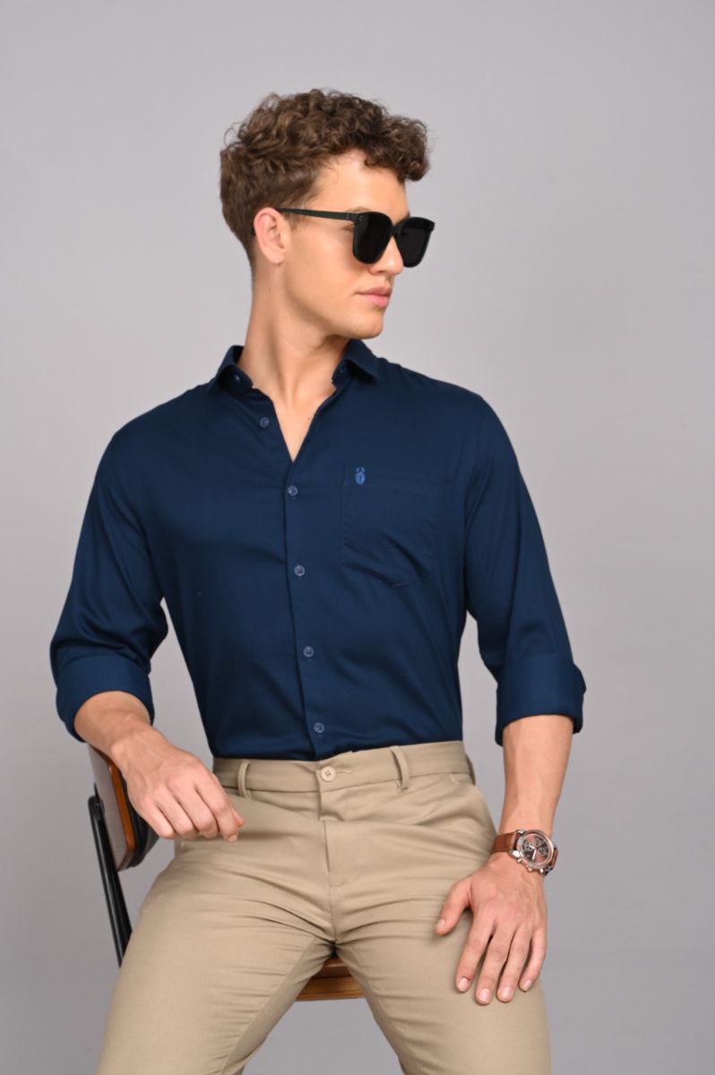 Stagbeetle Classic Deep Teal Blue Stretch Cotton Shirt view 2