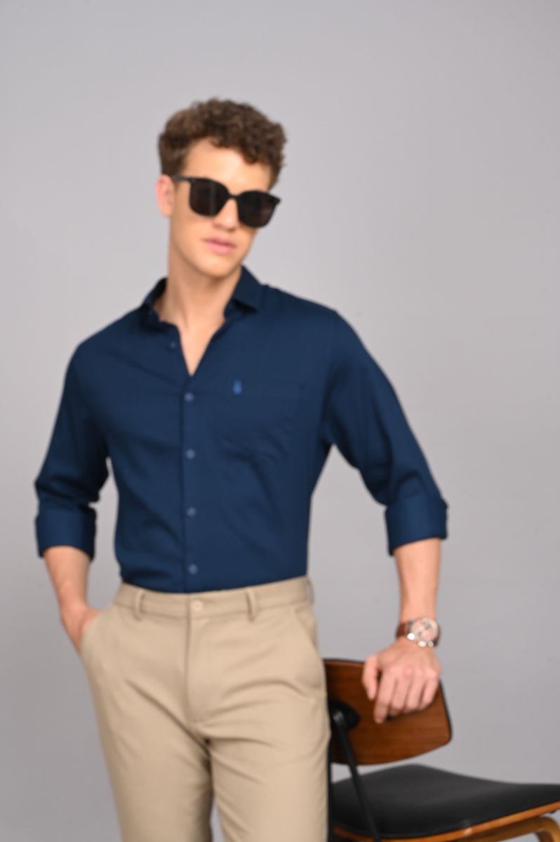 Stagbeetle Classic Deep Teal Blue Stretch Cotton Shirt view 3