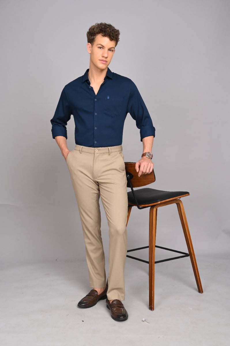 Stagbeetle Classic Deep Teal Blue Stretch Cotton Shirt view 4