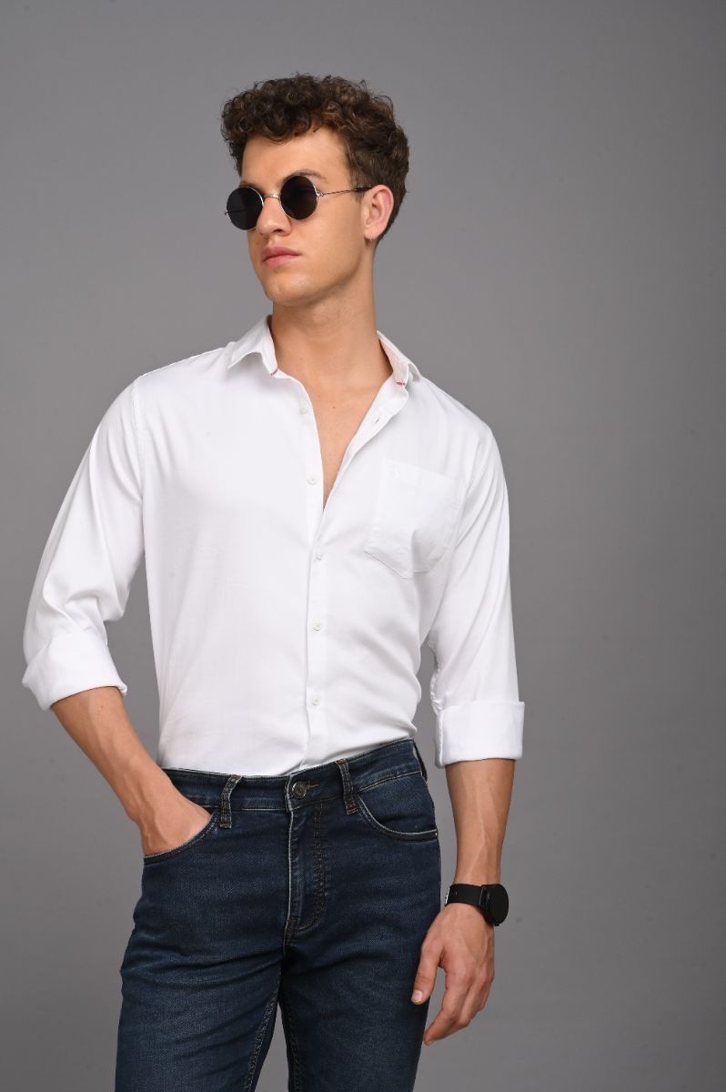 Stagbeetle Pure White Stretch Cotton Shirt