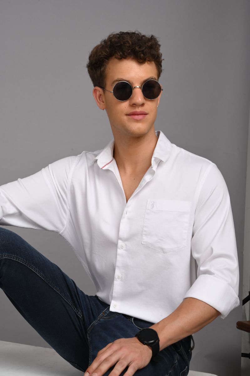 Stagbeetle Pure White Stretch Cotton Shirt view 3