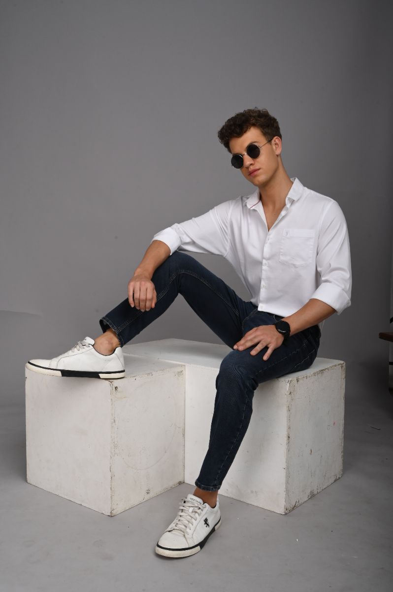 Stagbeetle Pure White Stretch Cotton Shirt view 4