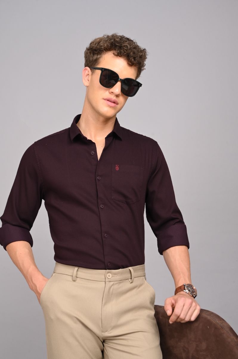 Stagbeetle Midnight Burgundy Stretch Cotton Shirt