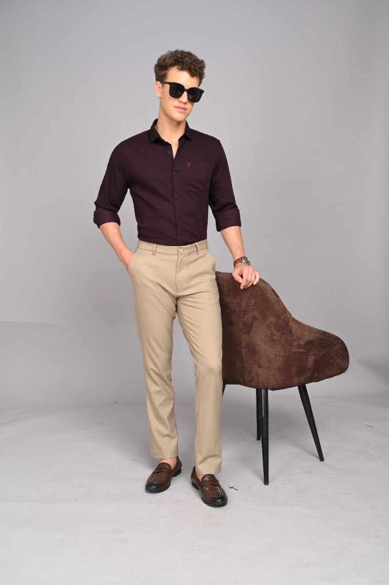 Stagbeetle Midnight Burgundy Stretch Cotton Shirt view 2