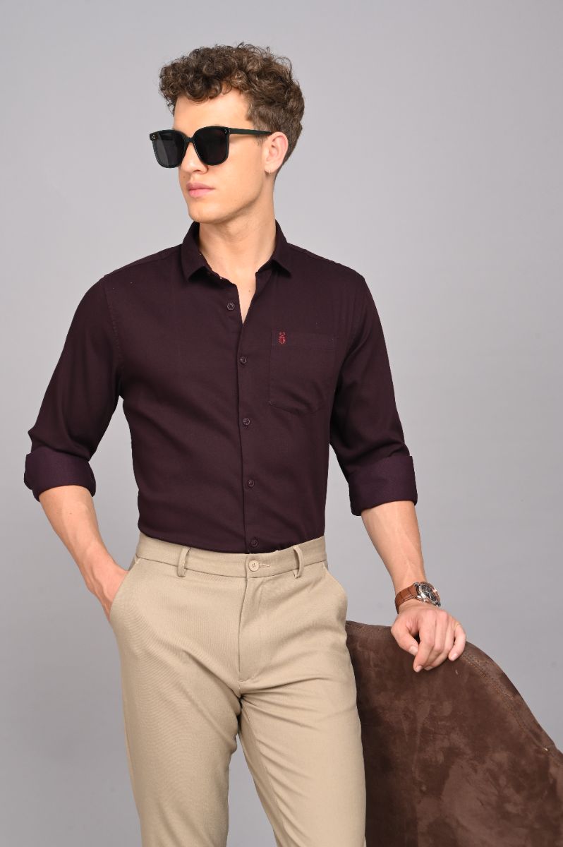 Stagbeetle Midnight Burgundy Stretch Cotton Shirt view 3