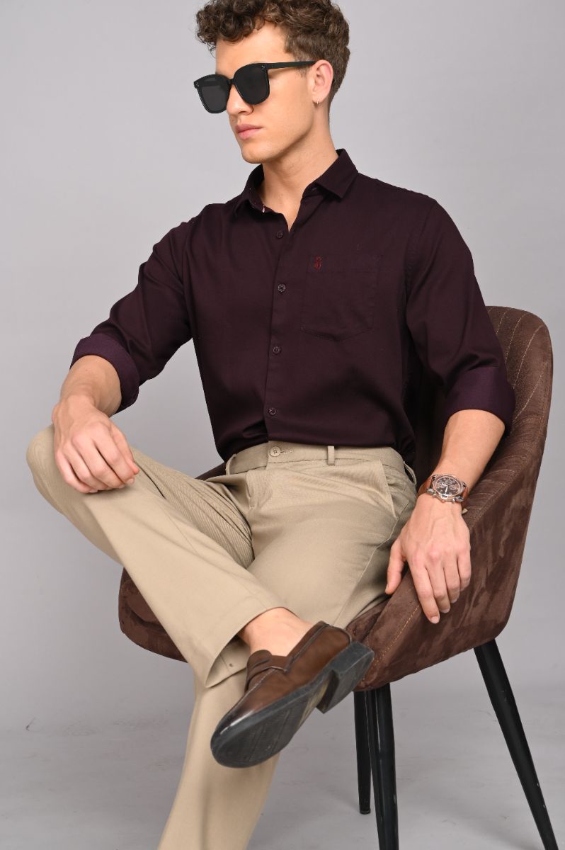 Stagbeetle Midnight Burgundy Stretch Cotton Shirt view 4