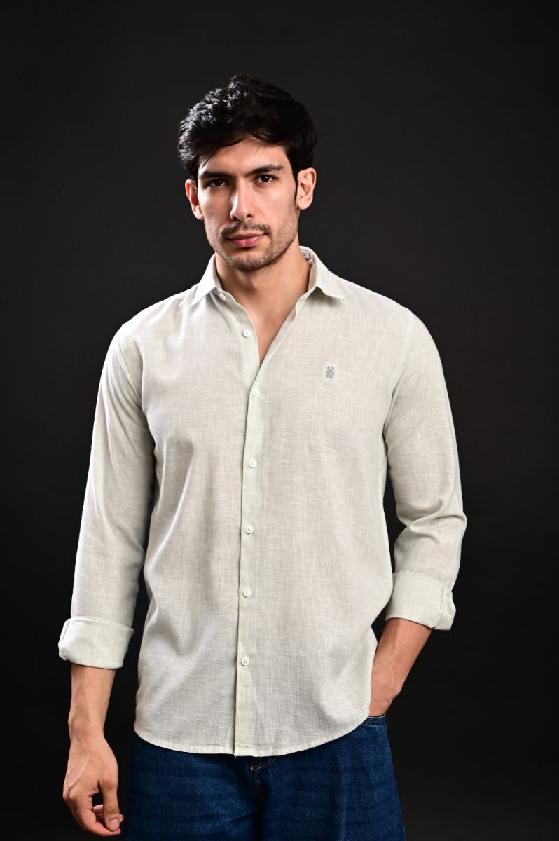 STAGBEETLE Light Green Striped Cotton Shirt For Men