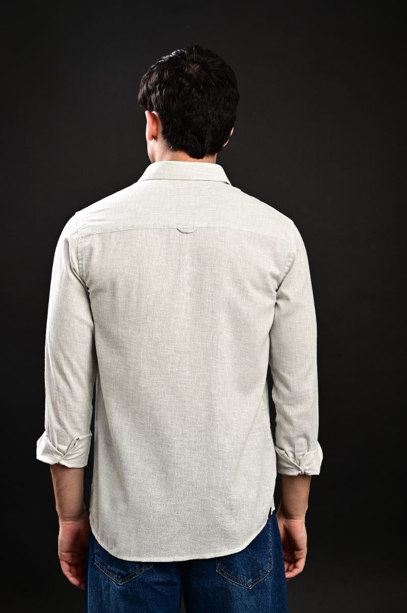 STAGBEETLE Light Green Striped Cotton Shirt For Men view 3