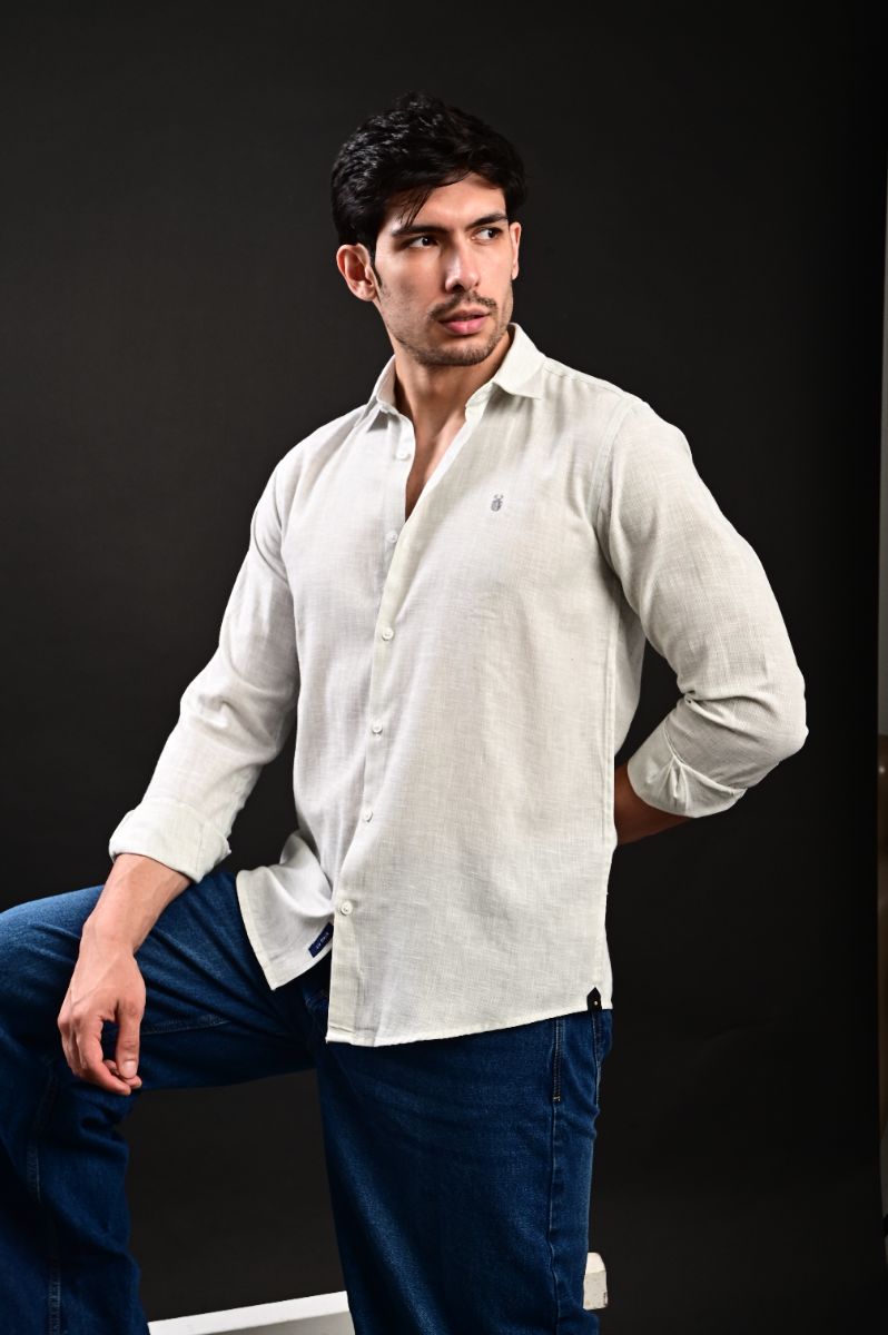 STAGBEETLE Light Green Striped Cotton Shirt For Men view 5