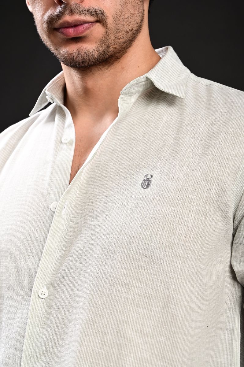 STAGBEETLE Light Grey Striped Cotton Shirt For Men view 2