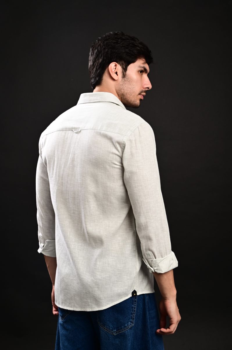STAGBEETLE Light Grey Striped Cotton Shirt For Men view 3