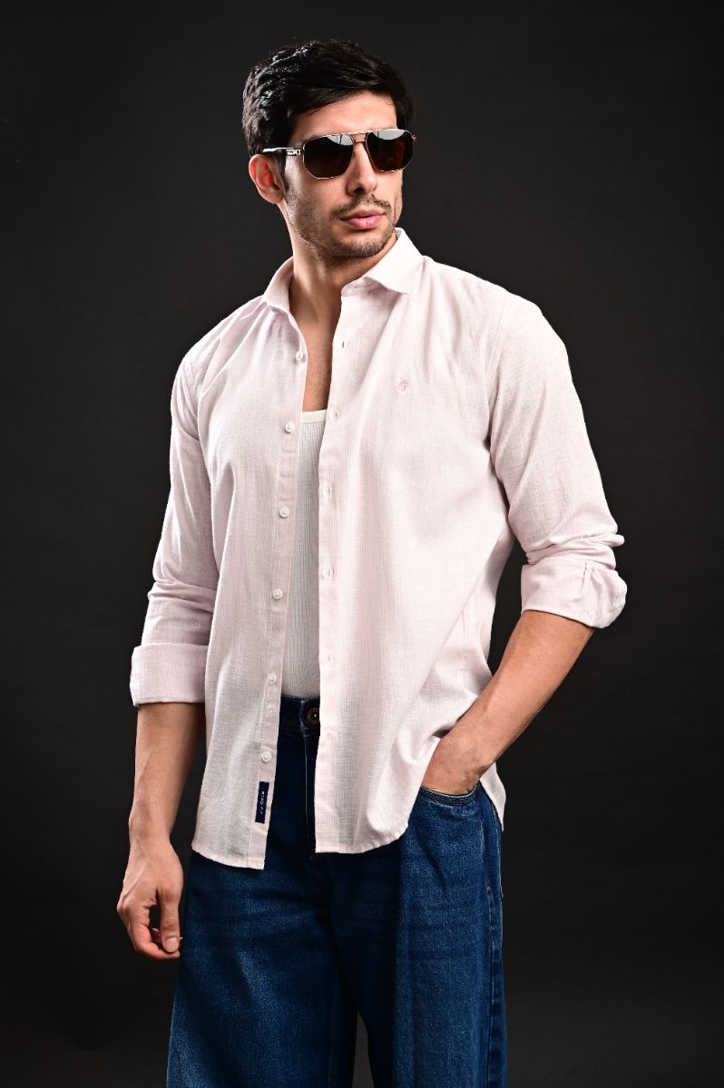 Stagbeetle Premium Baby Pink Fine-Stripe Shirt