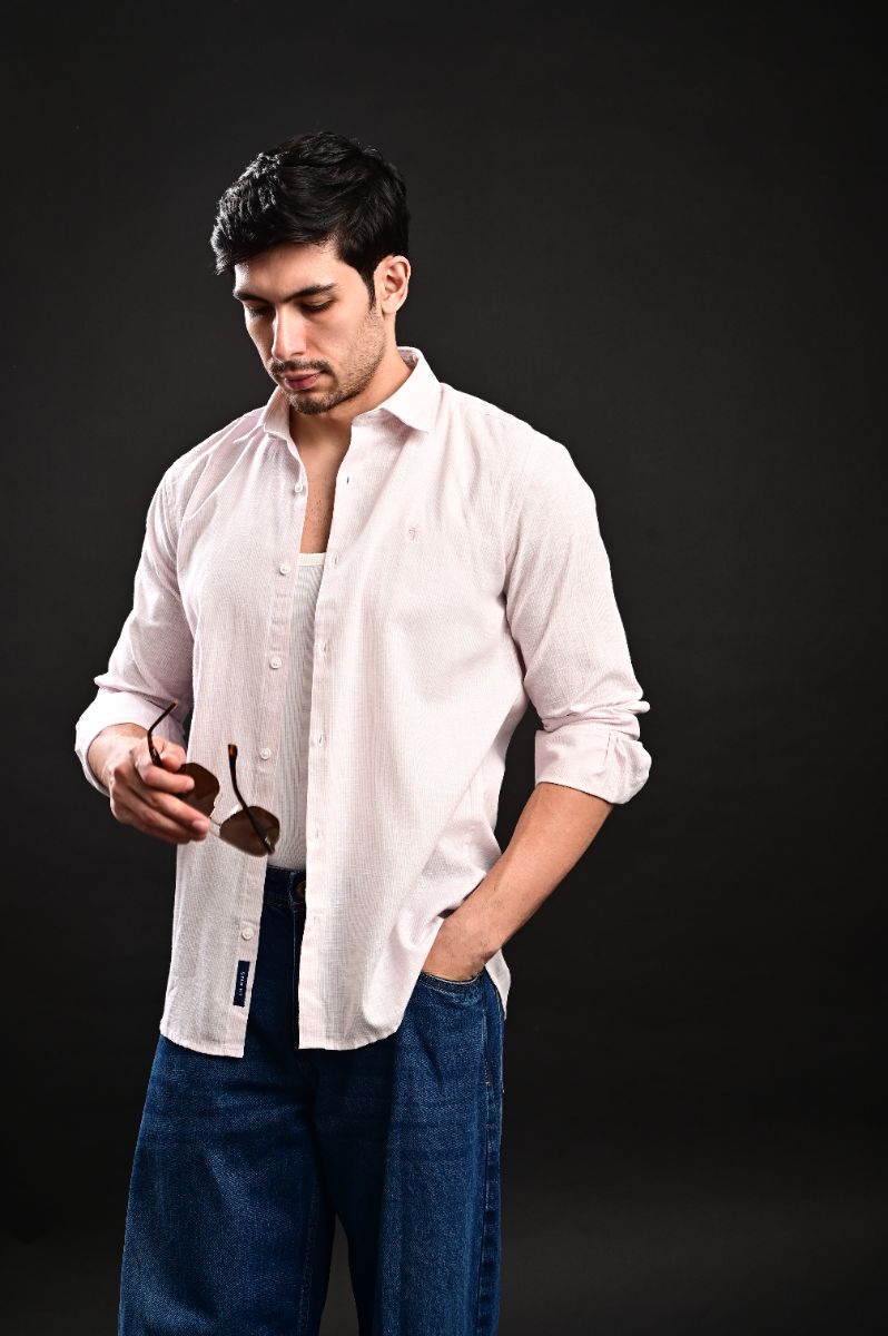 Stagbeetle Premium Baby Pink Fine-Stripe Shirt view 5