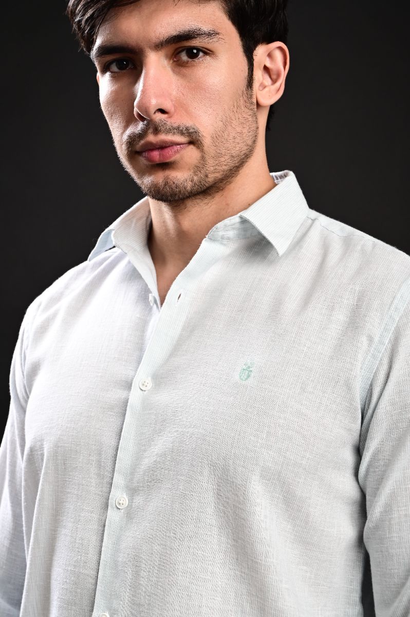 STAGBEETLE Sea Green Striped Cotton Shirt For Men view 2