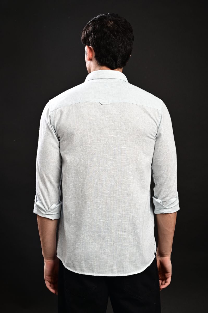 STAGBEETLE Sea Green Striped Cotton Shirt For Men view 3