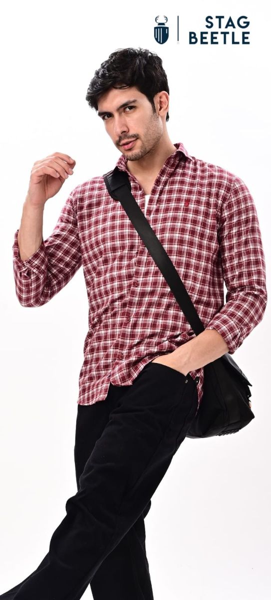 Rich Burgundy Check Cotton Shirt