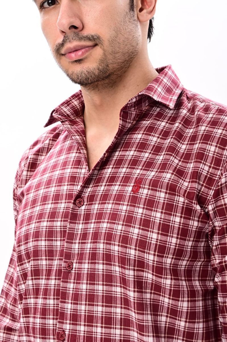 Rich Burgundy Check Cotton Shirt view 2