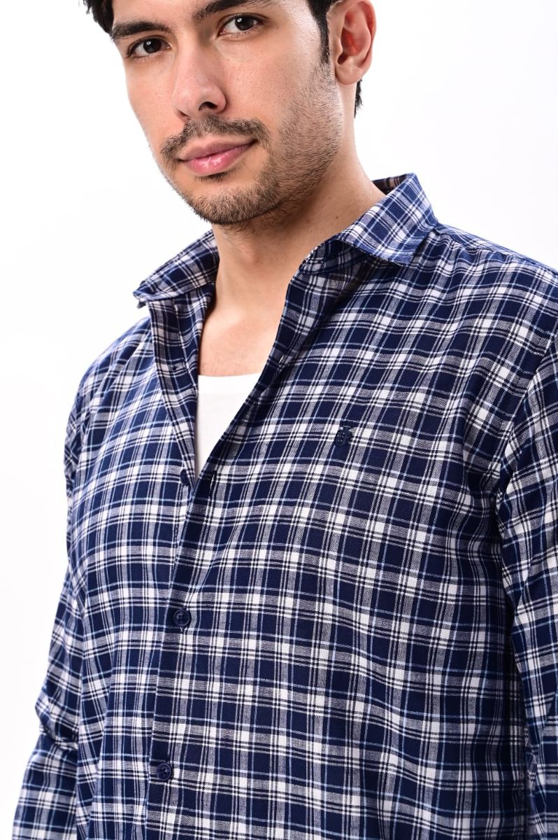Classic Navy Blue Check Cotton Shirt view 2