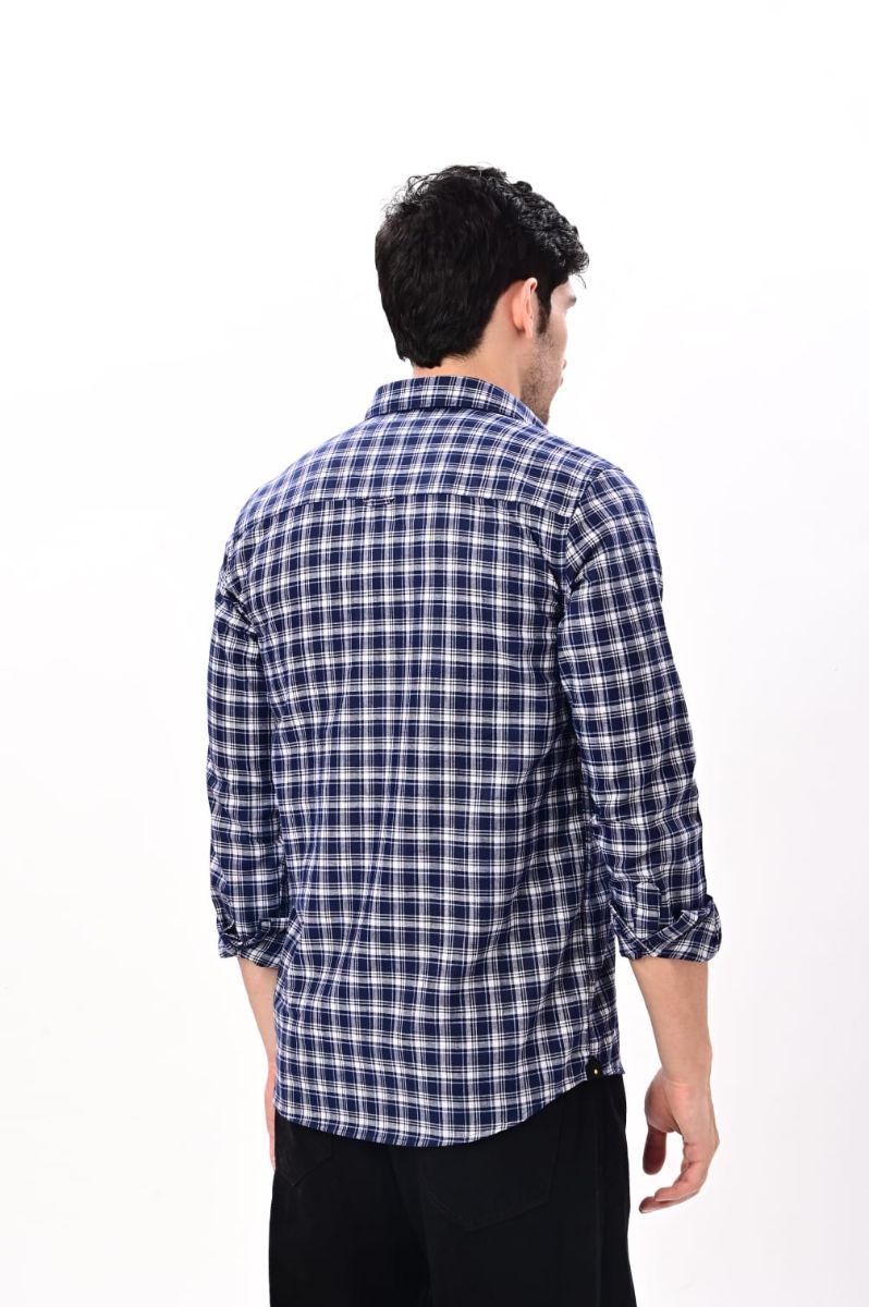 Classic Navy Blue Check Cotton Shirt view 3