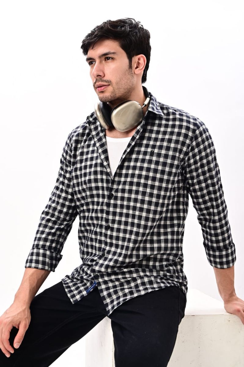 Classic Black & White Cotton Check Shirt
