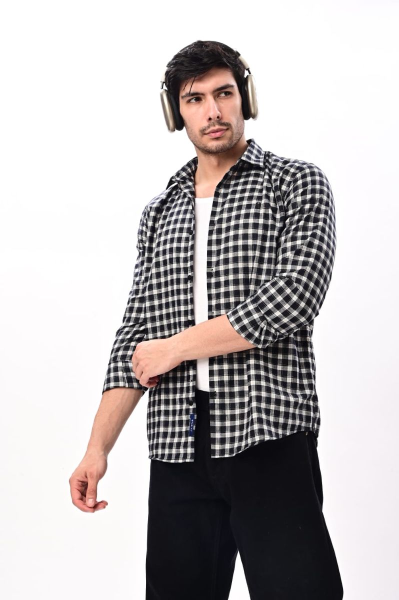 Classic Black & White Cotton Check Shirt view 2