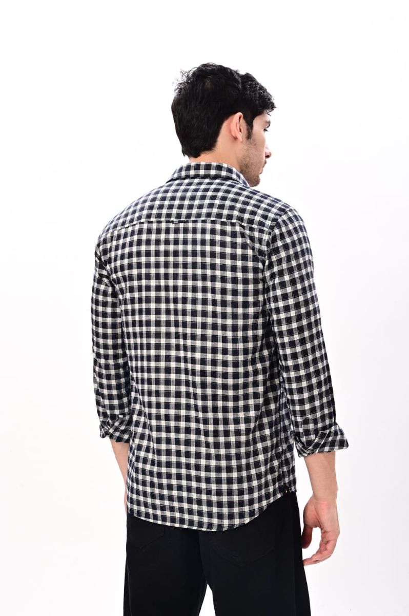 Classic Black & White Cotton Check Shirt view 3