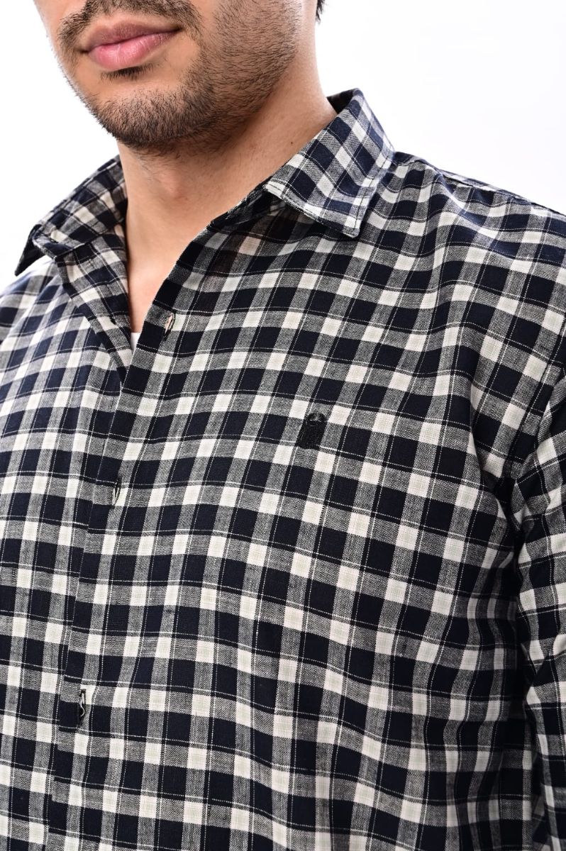 Classic Black & White Cotton Check Shirt view 5