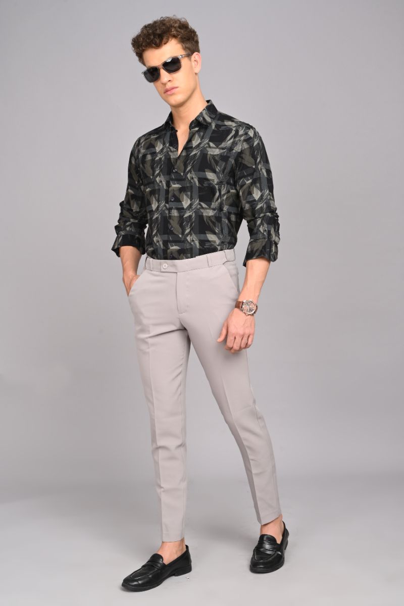 Stagbeetle Premium Charcoal Black Printed Rayon Shirt view 3