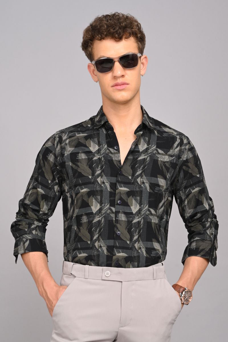 Stagbeetle Premium Charcoal Black Printed Rayon Shirt view 4