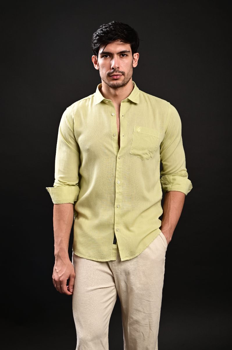 Premium Sage Green Imported Linen Full Sleeve Shirt view 3