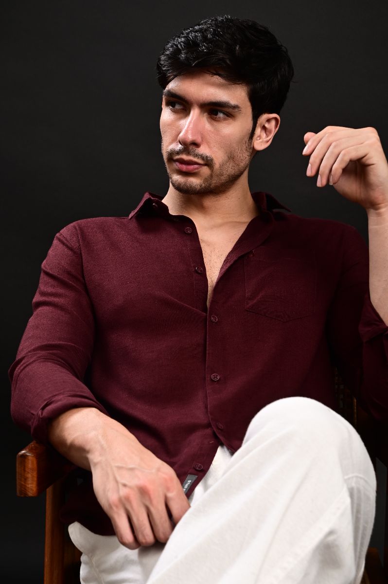 Premium Maroon Imported Linen Full Sleeve Shirt
