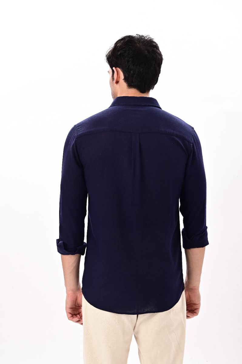 Midnight Navy Imported Linen Full Sleeve Shirt view 3