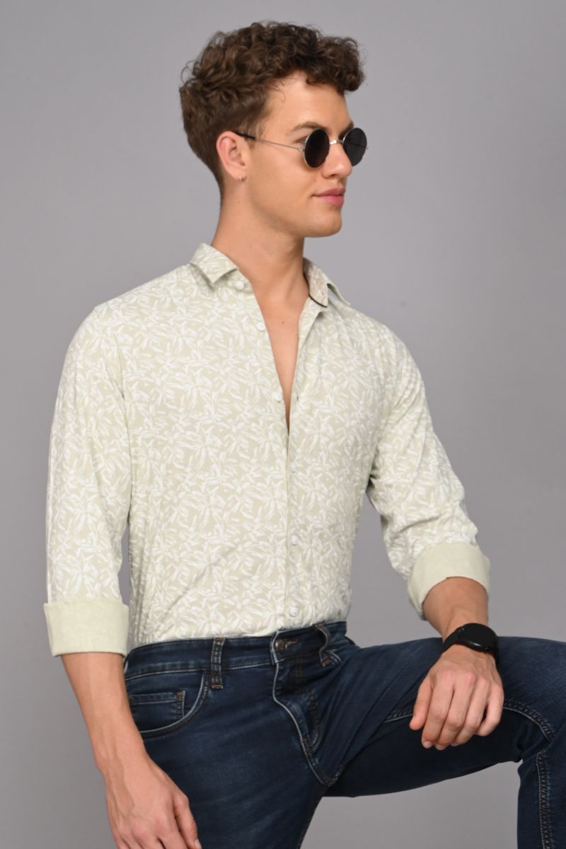 Stagbeetle Premium Sage Green Printed Rayon Shirt view 4