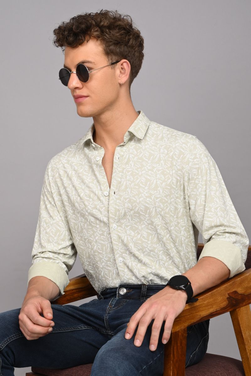 Stagbeetle Premium Sage Green Printed Rayon Shirt view 5