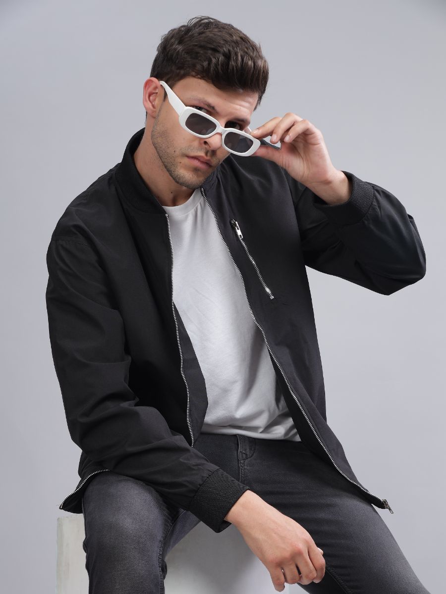 STAGBEETLE Classic Black Bomber Jacket - HD Nylon Windproof