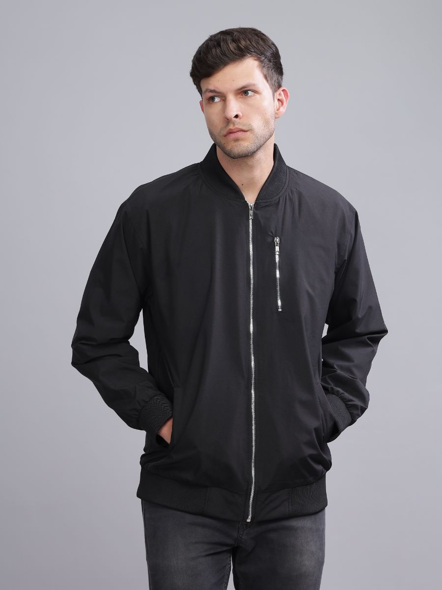 STAGBEETLE Classic Black Bomber Jacket - HD Nylon Windproof view 2
