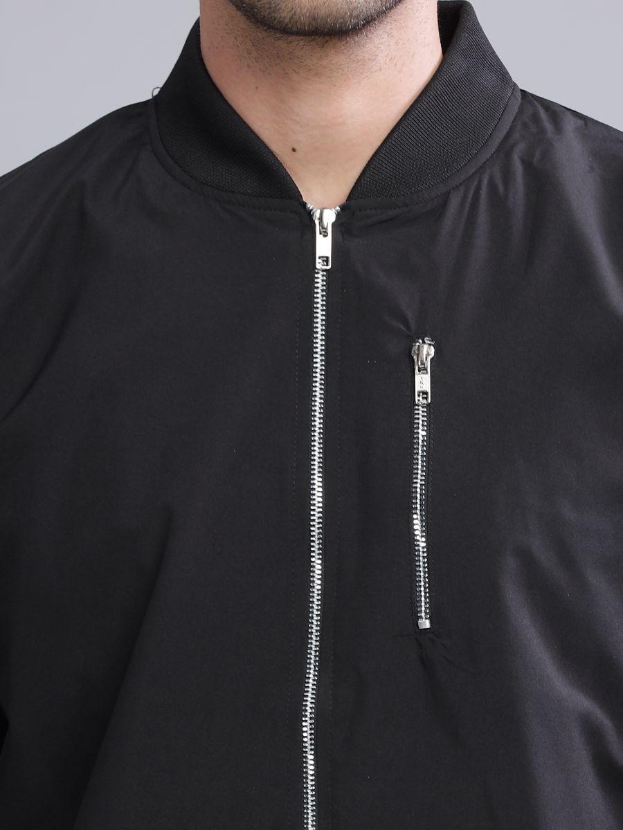 STAGBEETLE Classic Black Bomber Jacket - HD Nylon Windproof view 3