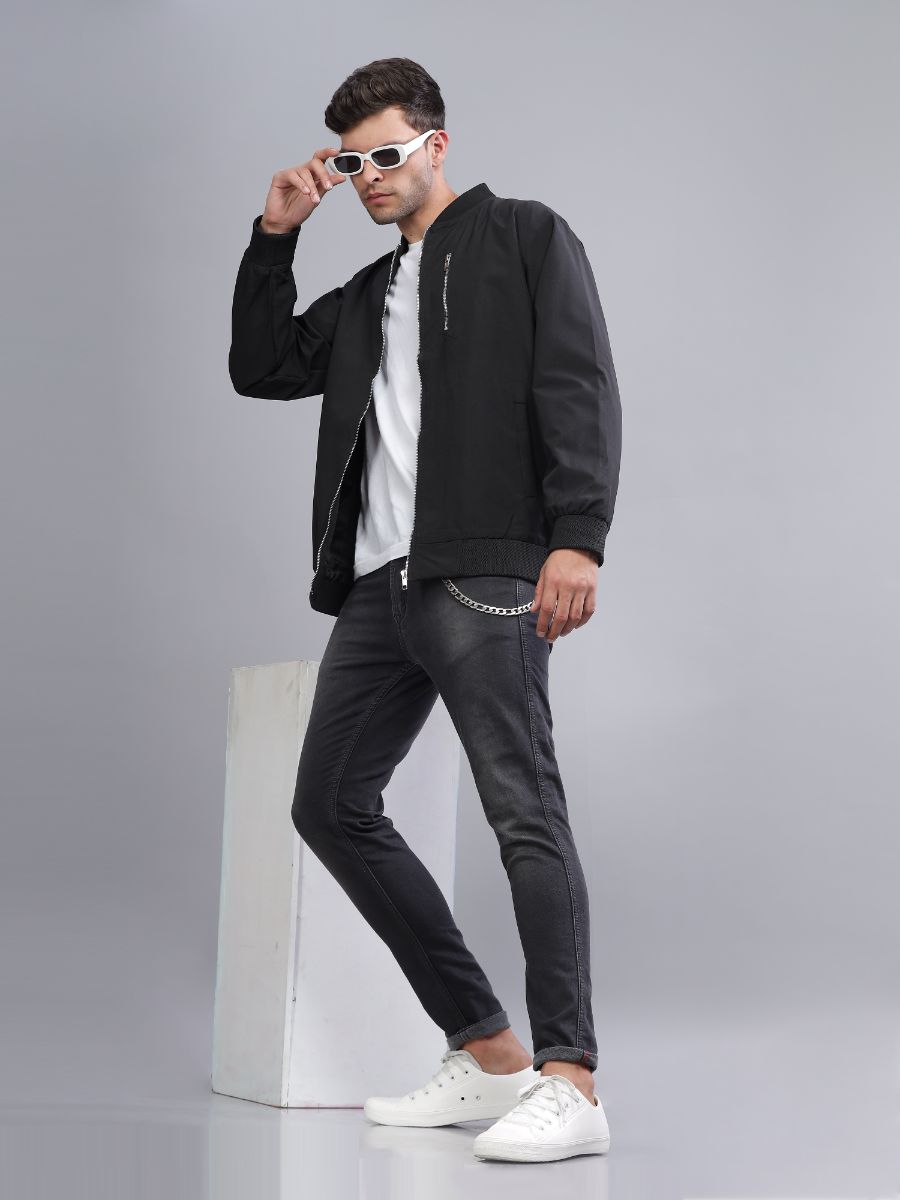 STAGBEETLE Classic Black Bomber Jacket - HD Nylon Windproof view 5