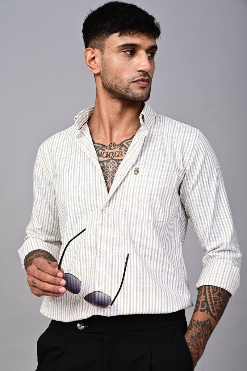STAGBEETLE Mocha Brown Striped Shirt For Men