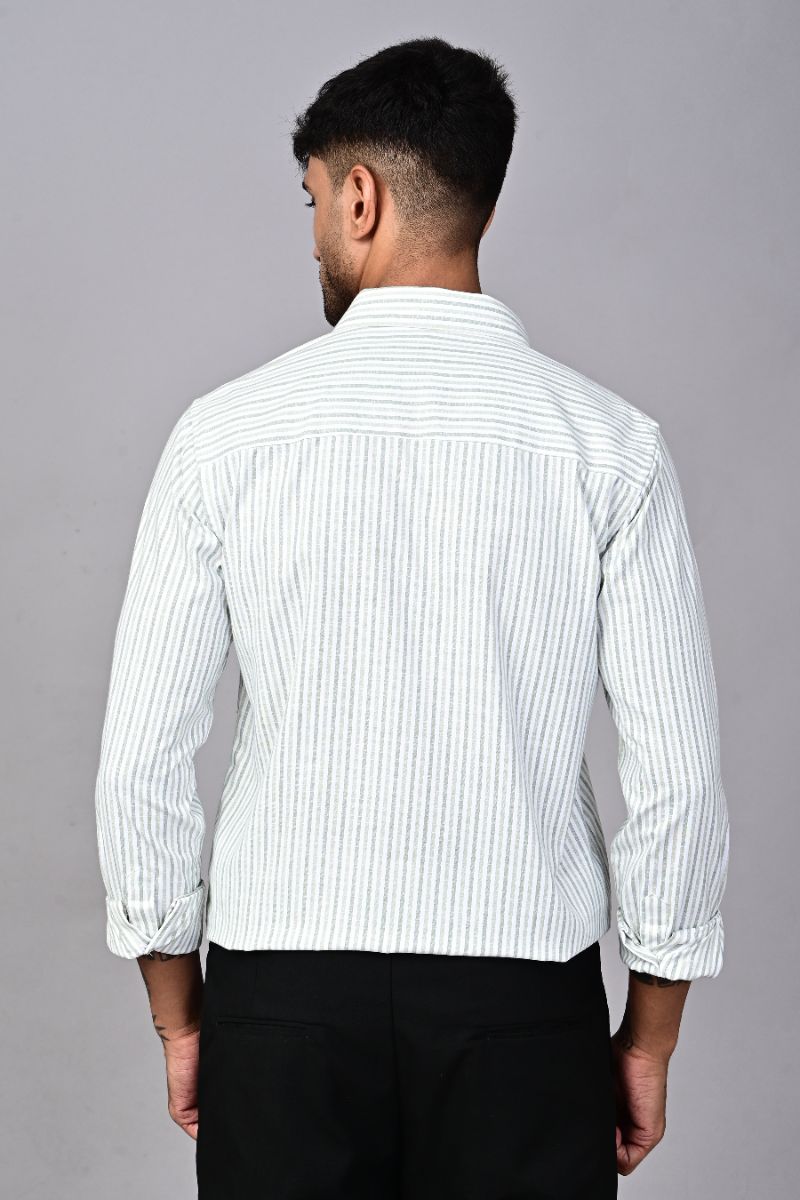 STAGBEETLE Olive Striped Cotton Shirt For Men view 3