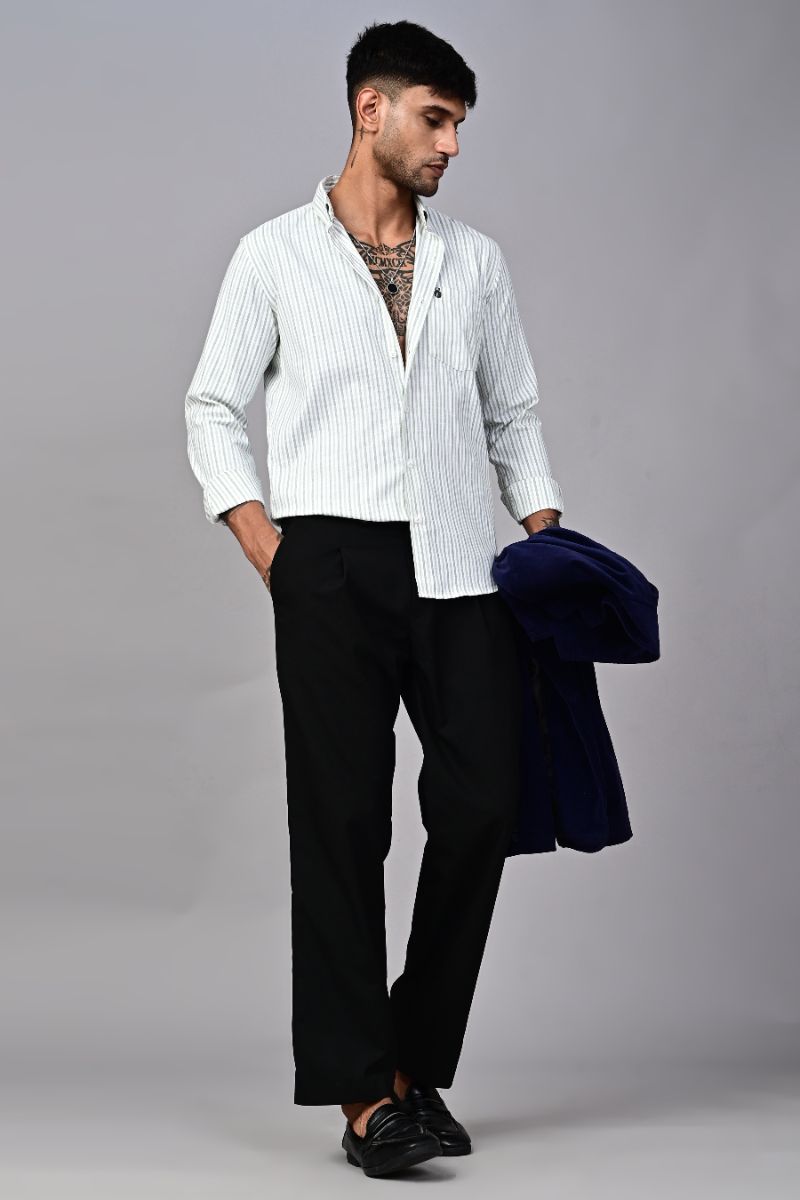 STAGBEETLE Olive Striped Cotton Shirt For Men view 5