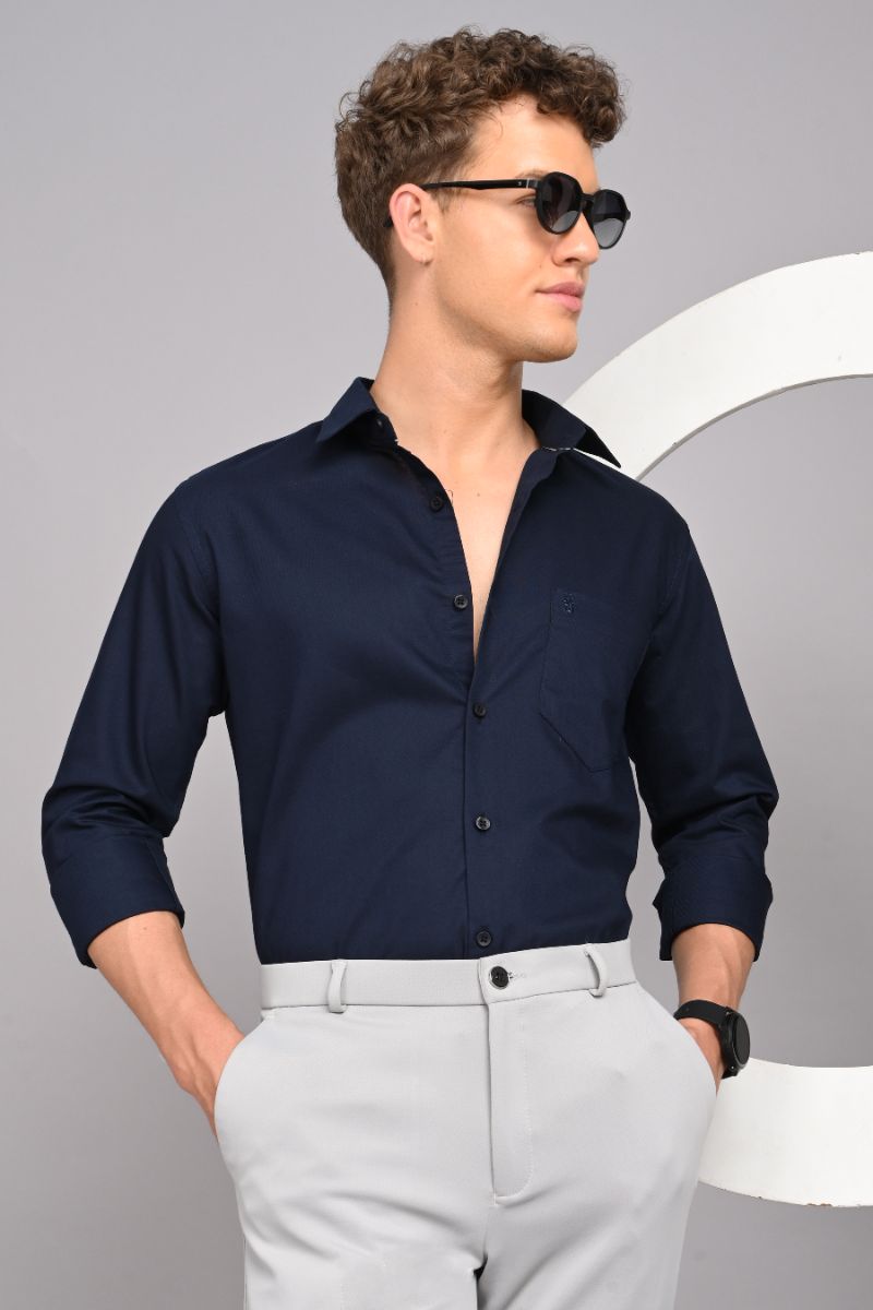 Premium Cotton Shirt - Navy Blue view 2