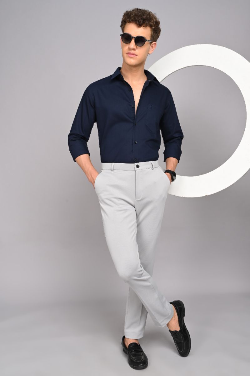 Premium Cotton Shirt - Navy Blue view 3