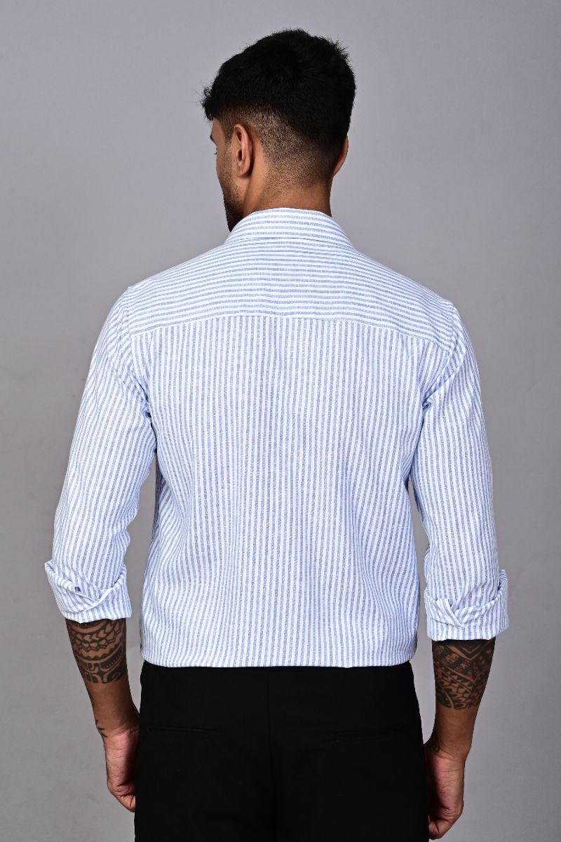 STAGBEETLE Sky Blue Striped Shirt For Men view 3