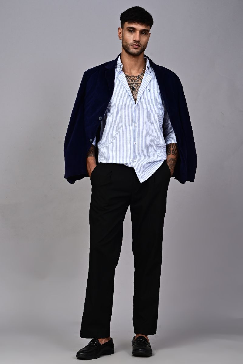 STAGBEETLE Sky Blue Striped Shirt For Men view 5