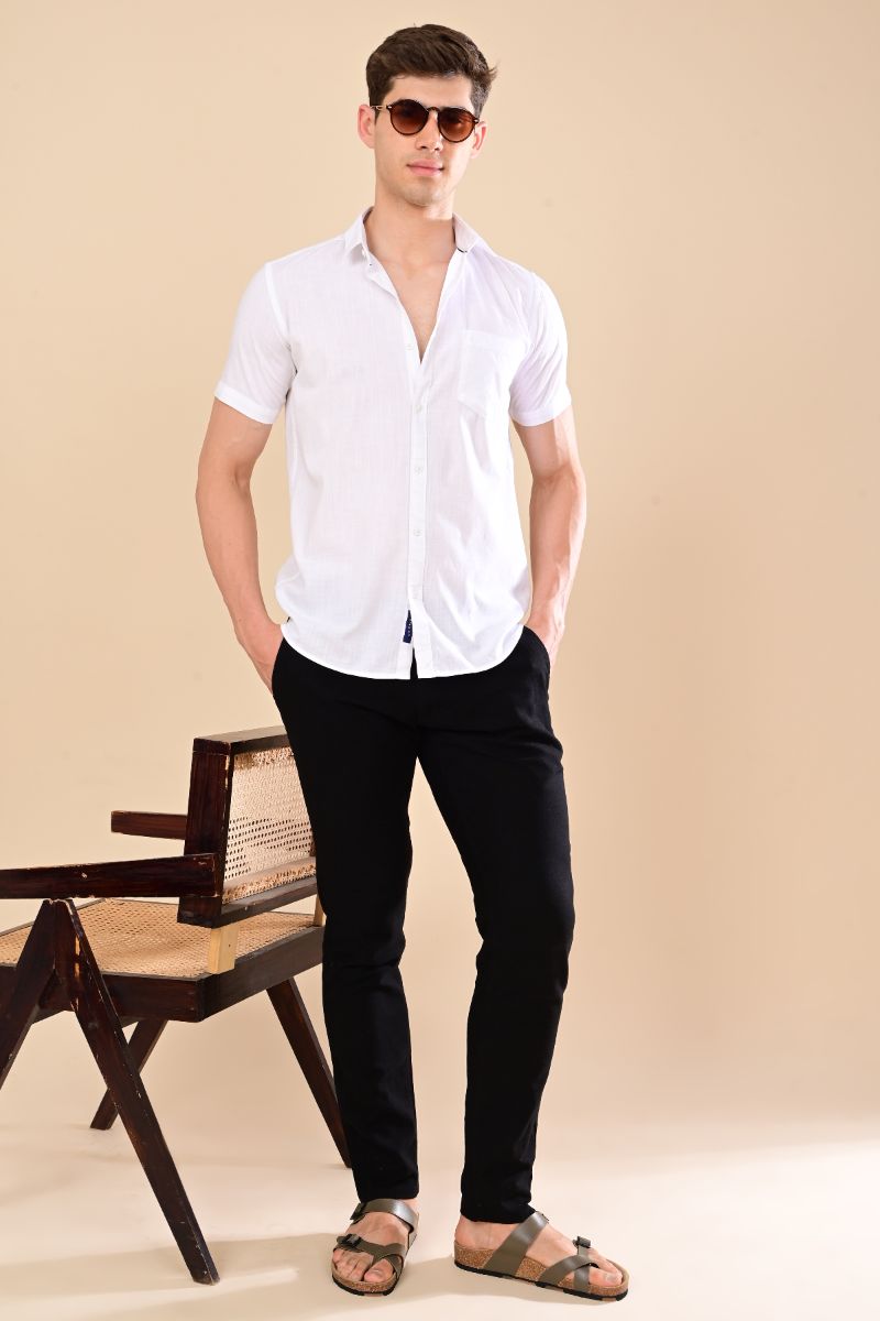 Stagbeetle Premium Crisp White Linen Half-Sleeve Shirt view 3
