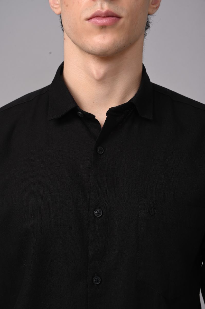 Stagbeetle Premium Classic Black Plain Cotton Blend Full-Sleeve Shirt view 2