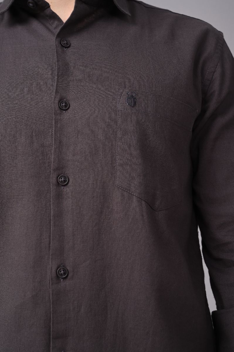 Stagbeetle Premium Charcoal Brown Plain Cotton Blend Full-Sleeve Shirt view 2