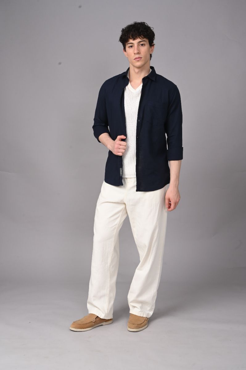 Stagbeetle Premium Midnight Navy Plain Cotton Blend Full-Sleeve Shirt view 5